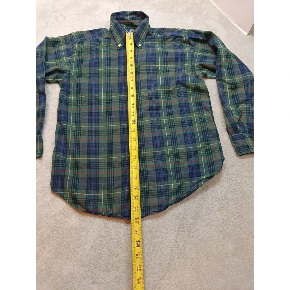 Ralph Lauren Boys Button Down Shirt Size M (12/14) Green Blue Red Plaid Cotton